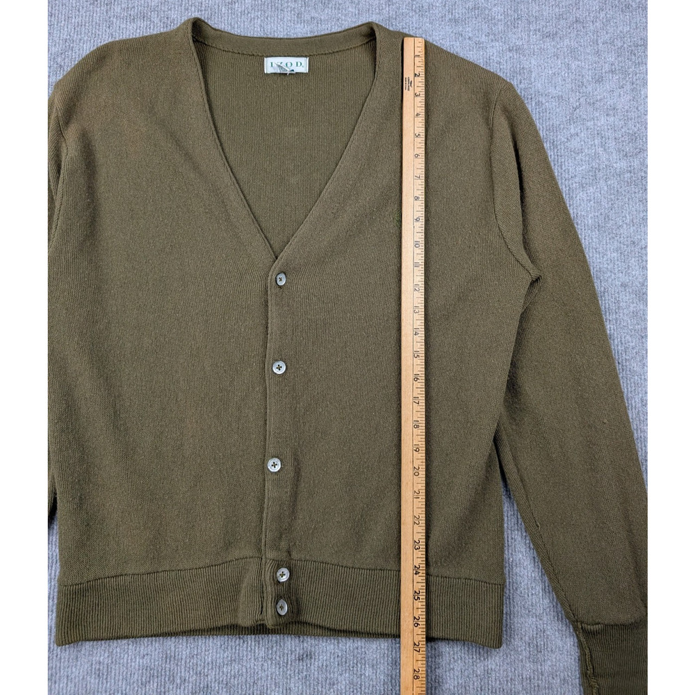 Vintage Izod Cardigan Mens Large Sweater Retro Preppy USA Made Acrylic Green - Picture 2 of 9